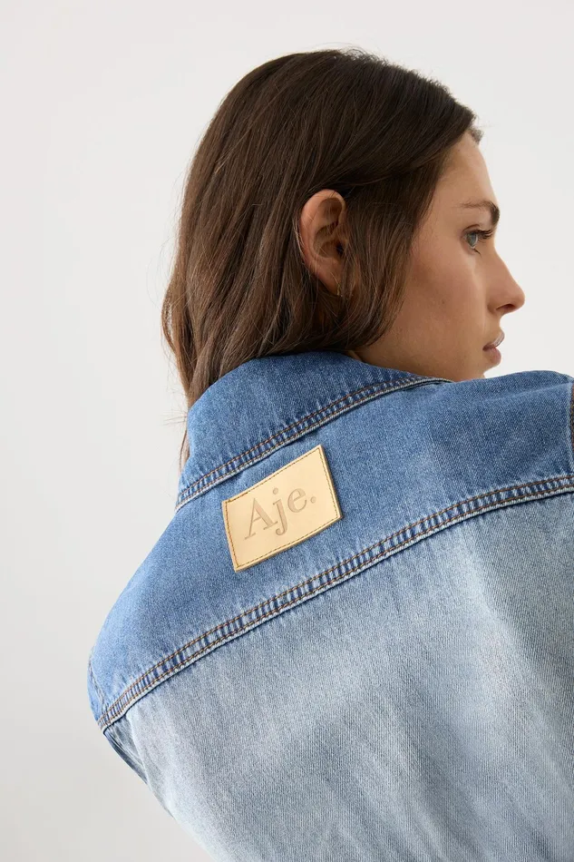 Aje Ines Panelled Denim Playsuit Twin Tone Indigo Women Playsuits and Jumpsuits