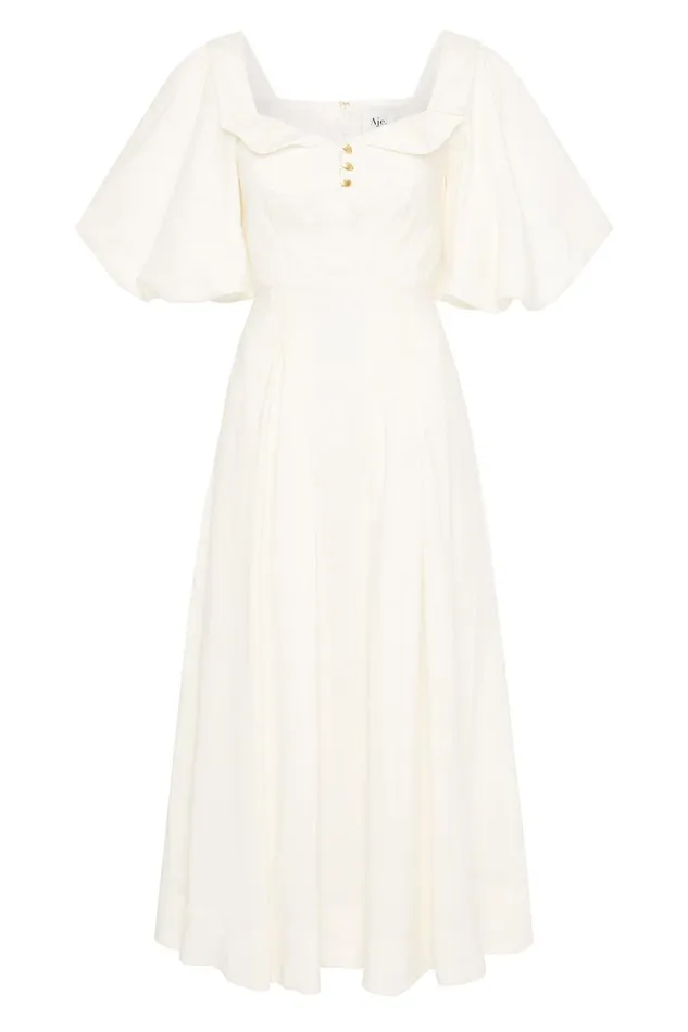 Aje Jessica Frill Midi Dress Ivory Women Dresses