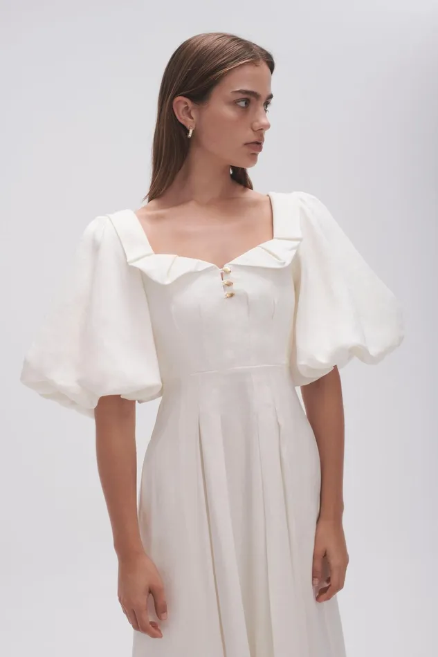 Aje Jessica Frill Midi Dress Ivory Women Dresses