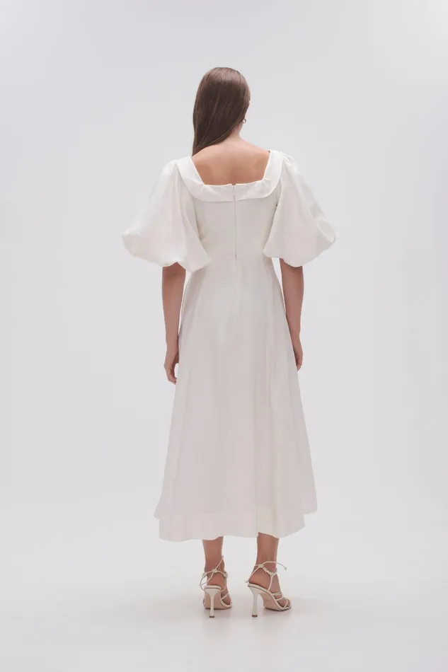 Aje Jessica Frill Midi Dress Ivory Women Dresses