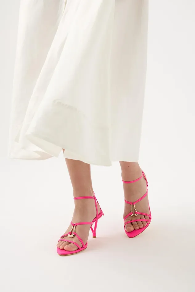 Aje Leda Sculptural Mid Heel Flamingo Pink Women Shoes