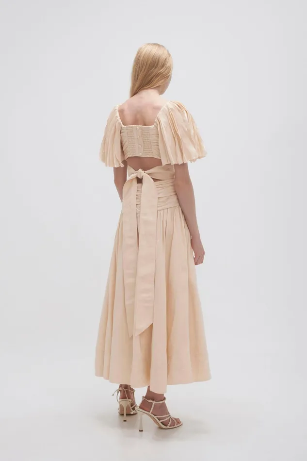 Aje Marianne Ruched Midi Dress Coconut Cream Women Dresses