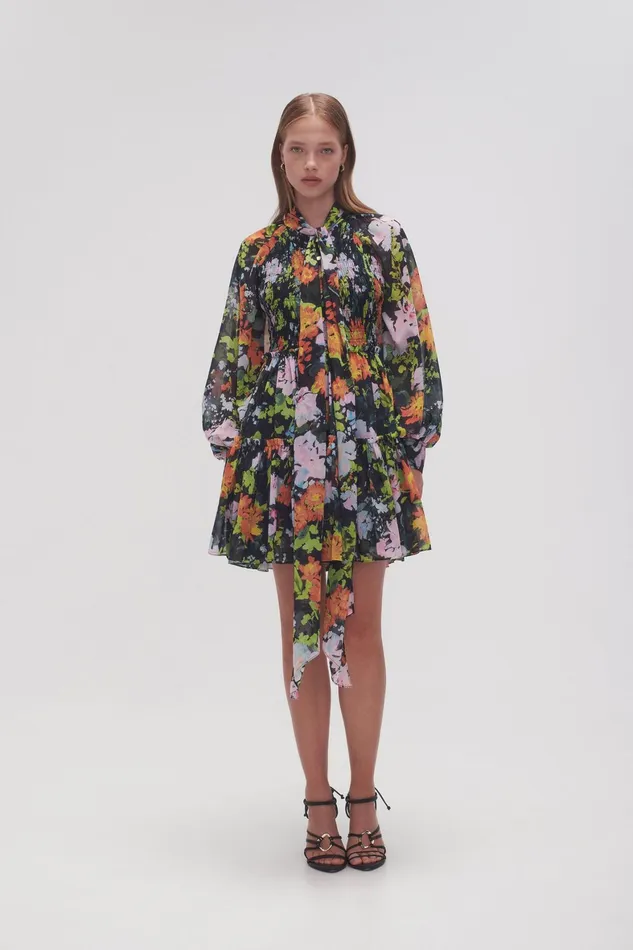 Aje Marlowe Shirred Mini Dress Midnight Floral Women Dresses