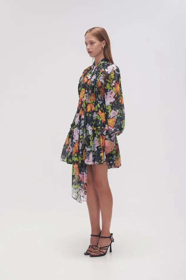 Aje Marlowe Shirred Mini Dress Midnight Floral Women Dresses