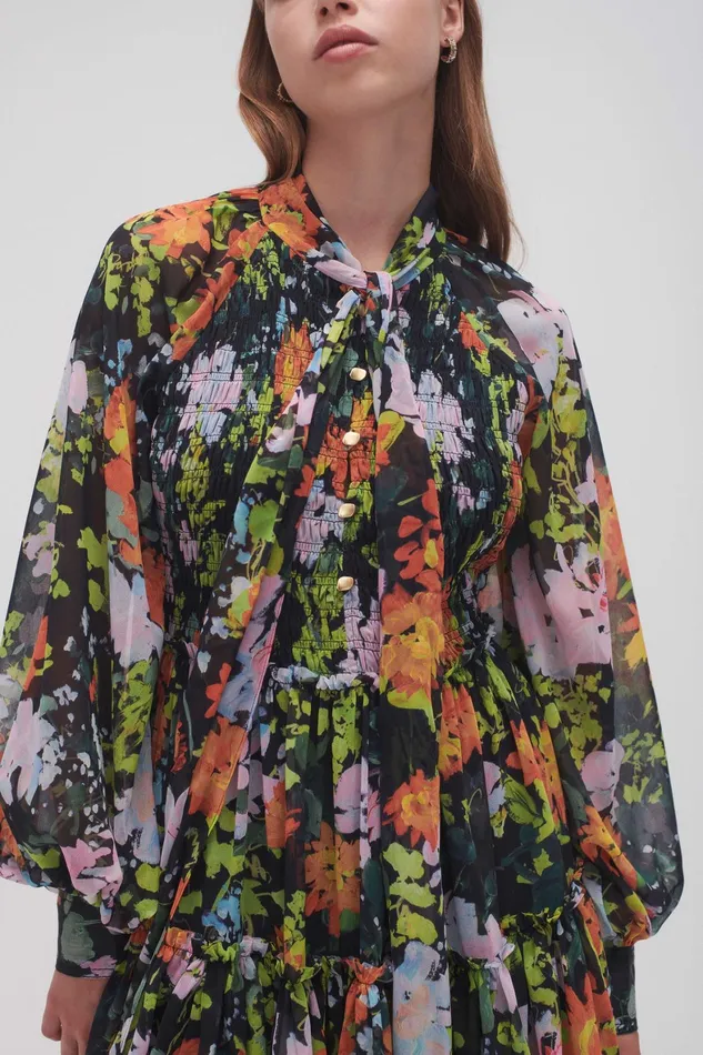 Aje Marlowe Shirred Mini Dress Midnight Floral Women Dresses