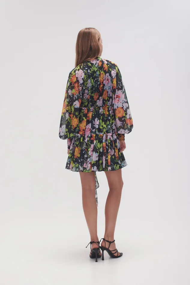 Aje Marlowe Shirred Mini Dress Midnight Floral Women Dresses