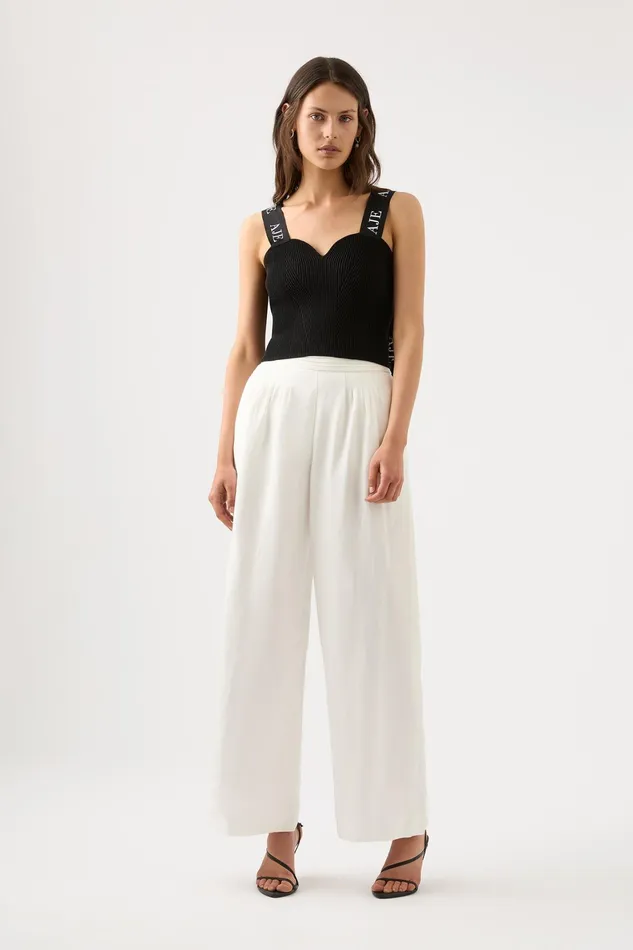 Aje Mira Logo Strap Knit Bustier Black Women Body and Crepe Knit