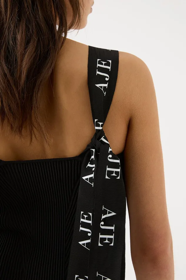 Aje Mira Logo Strap Knit Bustier Black Women Body and Crepe Knit