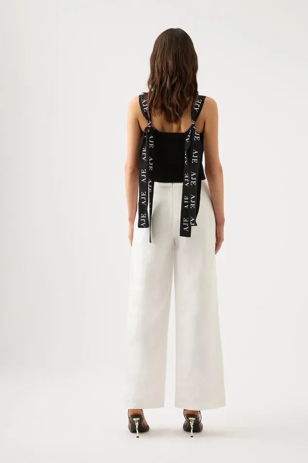 Aje Mira Logo Strap Knit Bustier Black Women Body and Crepe Knit