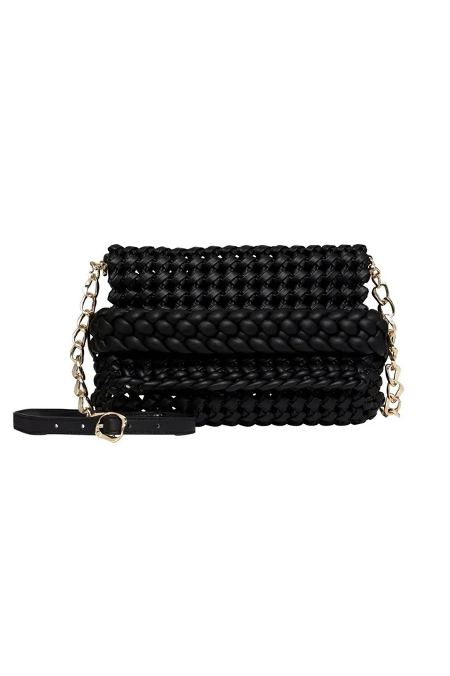 Aje Mirage Woven Chain Clutch Black Women Handbags and Wallets