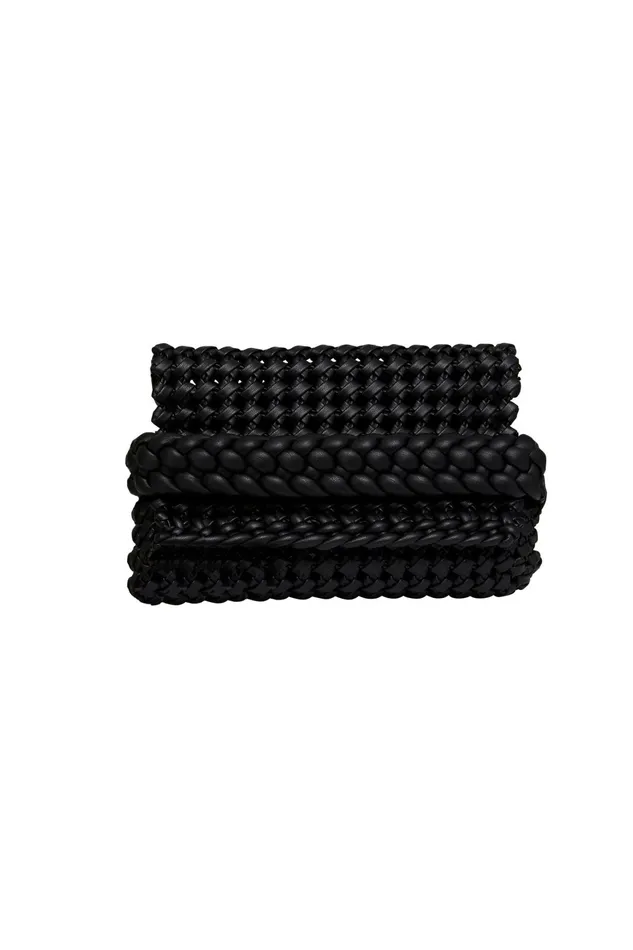 Aje Mirage Woven Chain Clutch Black Women Handbags and Wallets