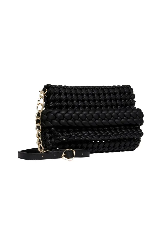 Aje Mirage Woven Chain Clutch Black Women Handbags and Wallets