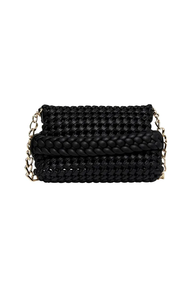 Aje Mirage Woven Chain Clutch Black Women Handbags and Wallets