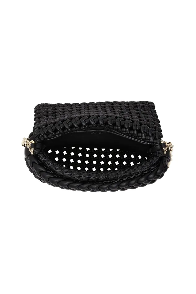 Aje Mirage Woven Chain Clutch Black Women Handbags and Wallets