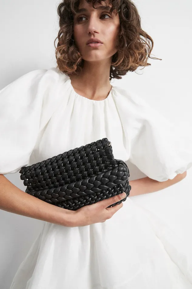 Aje Mirage Woven Chain Clutch Black Women Handbags and Wallets