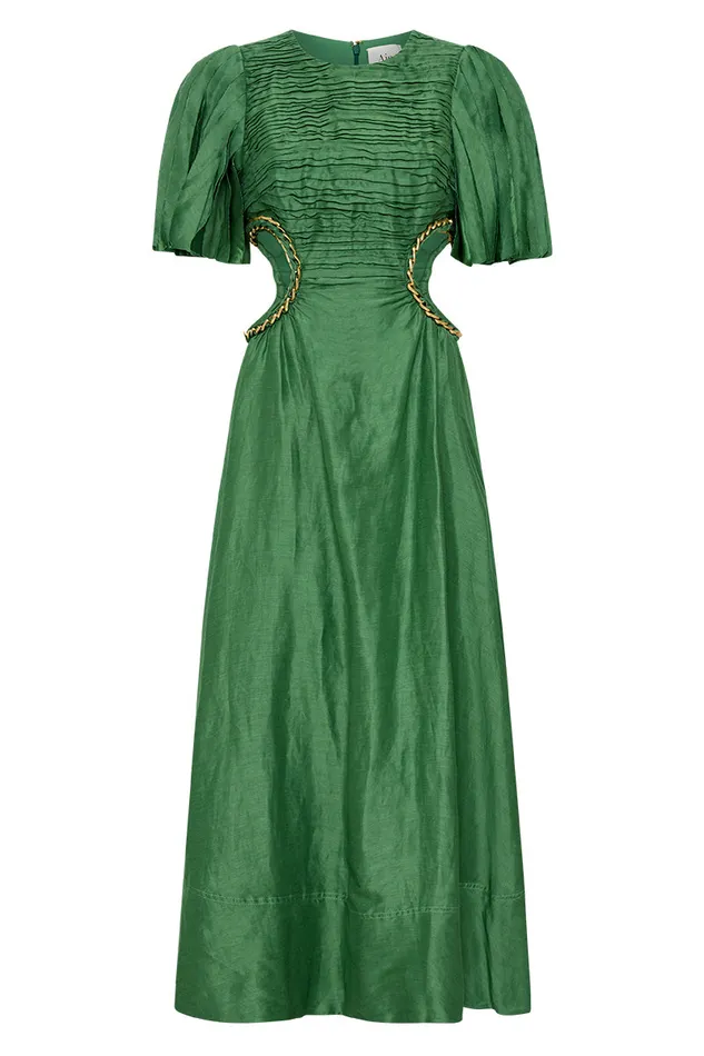 Aje Monica Chainlink Midi Dress Forest Green Women Dresses