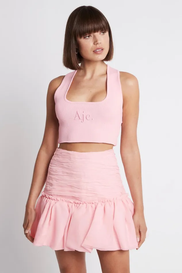 Aje Myriad Tiered Mini Skirt Rose Pink Women Skirts