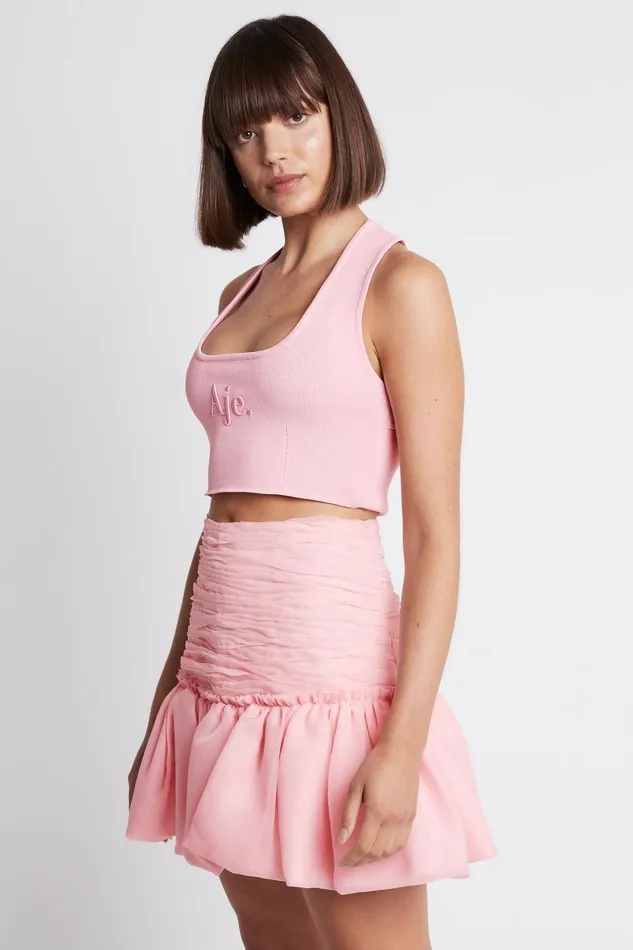 Aje Myriad Tiered Mini Skirt Rose Pink Women Skirts