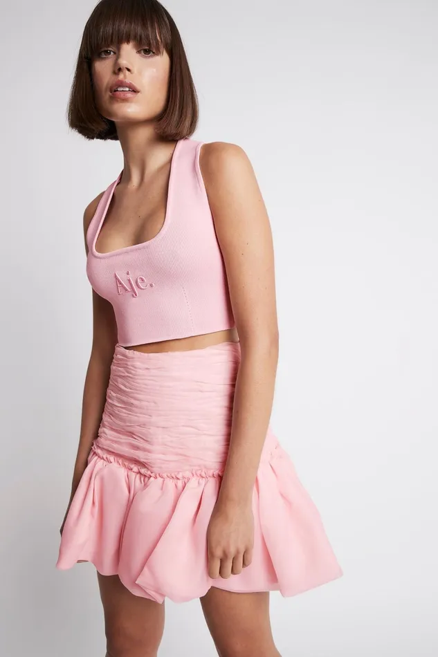 Aje Myriad Tiered Mini Skirt Rose Pink Women Skirts