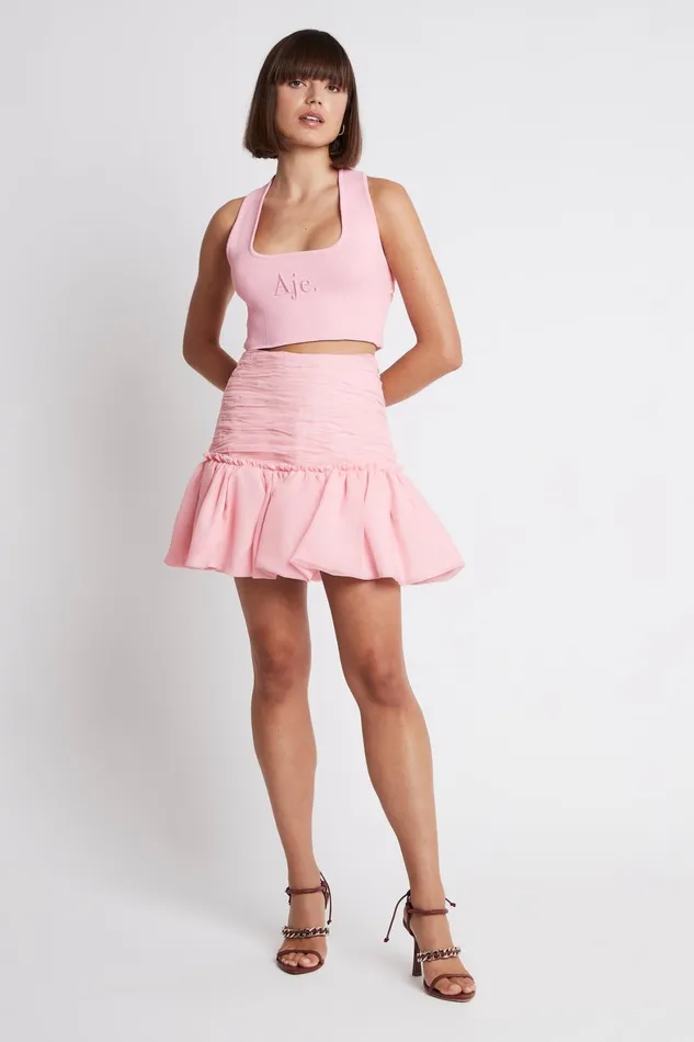 Aje Myriad Tiered Mini Skirt Rose Pink Women Skirts