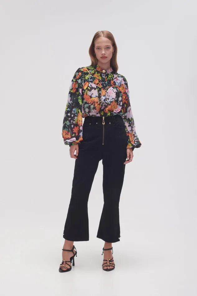 Aje Nellie Ruched Swing Blouse Midnight Floral Women Tops
