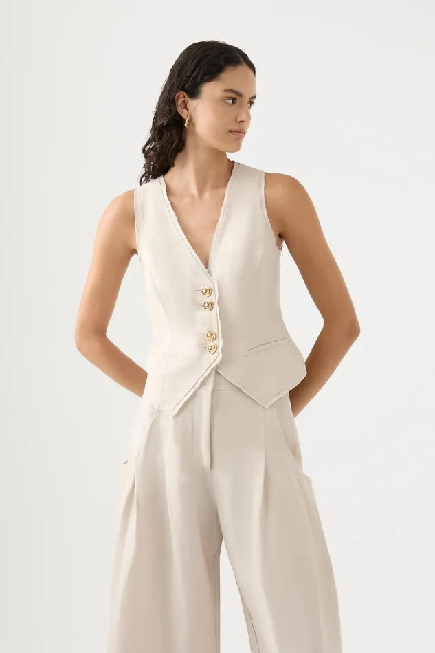 Aje Primrose Tailored Vest Sandstone Beige Women Blazers Jackets and Coats