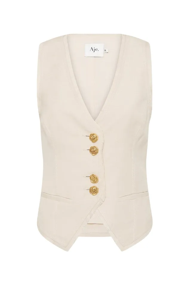 Aje Primrose Tailored Vest Sandstone Beige Women Blazers Jackets and Coats