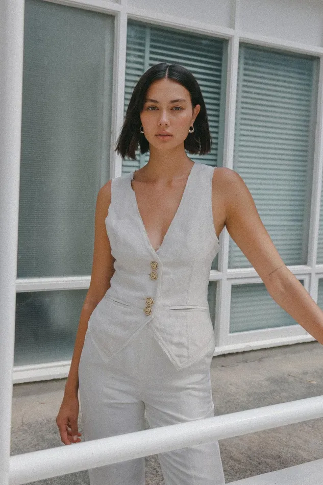 Aje Primrose Tailored Vest Sandstone Beige Women Blazers Jackets and Coats
