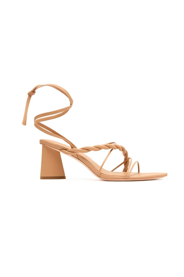 Aje Rosamund Strappy Twist Heel Sand Beige Women Leather