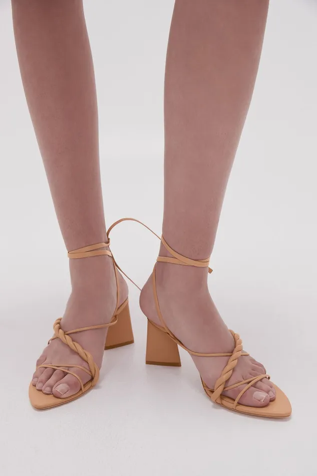Aje Rosamund Strappy Twist Heel Sand Beige Women Leather