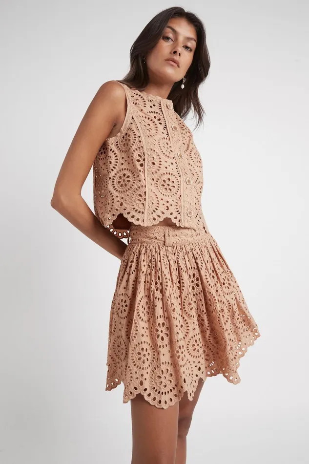Aje Salita Broderie Skirt Bleachcoast Beige Women Skirts