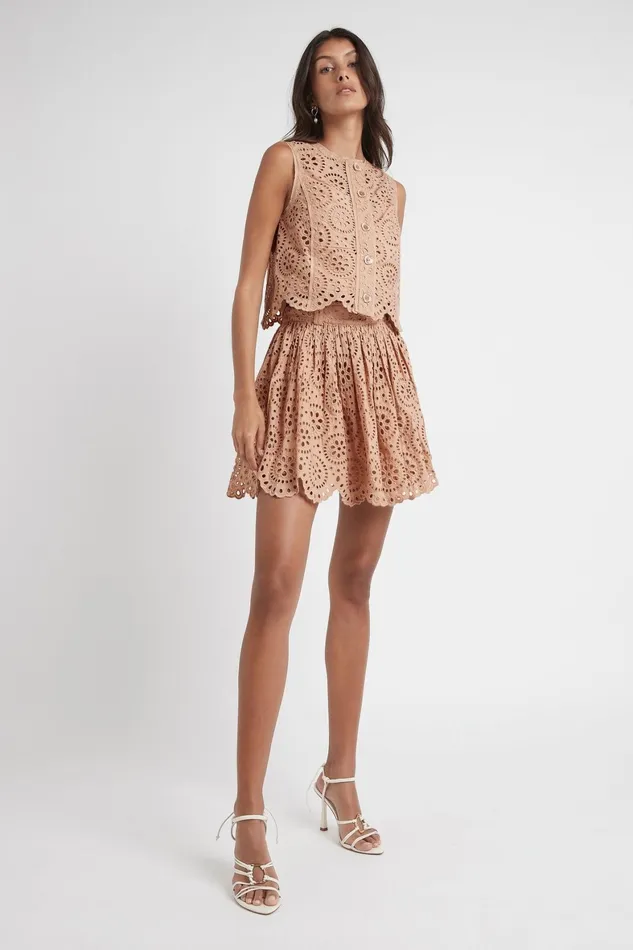 Aje Salita Broderie Skirt Bleachcoast Beige Women Skirts