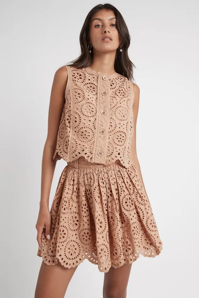 Aje Salita Broderie Skirt Bleachcoast Beige Women Skirts