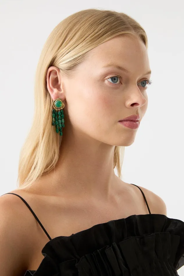 Aje Senara Stone Cascade Earring Gold Green Women Jewellery