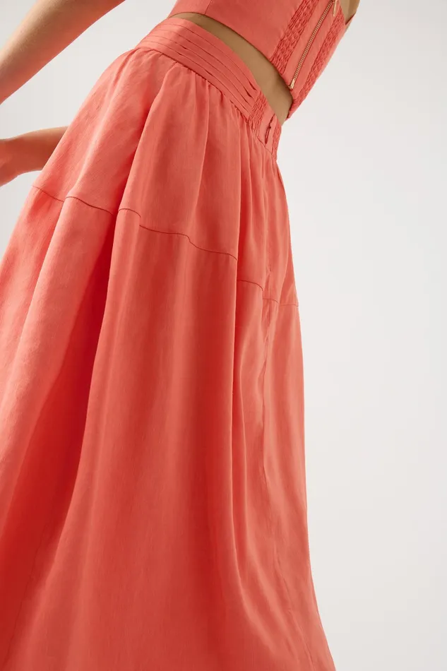 Aje Shelly Flare Tuck Midi Skirt Coral Women Skirts