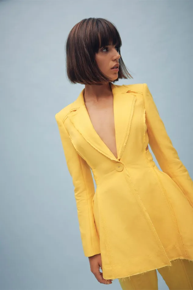 Aje Simone Cut Out Jacket Dress Daisy Yellow Women Dresses