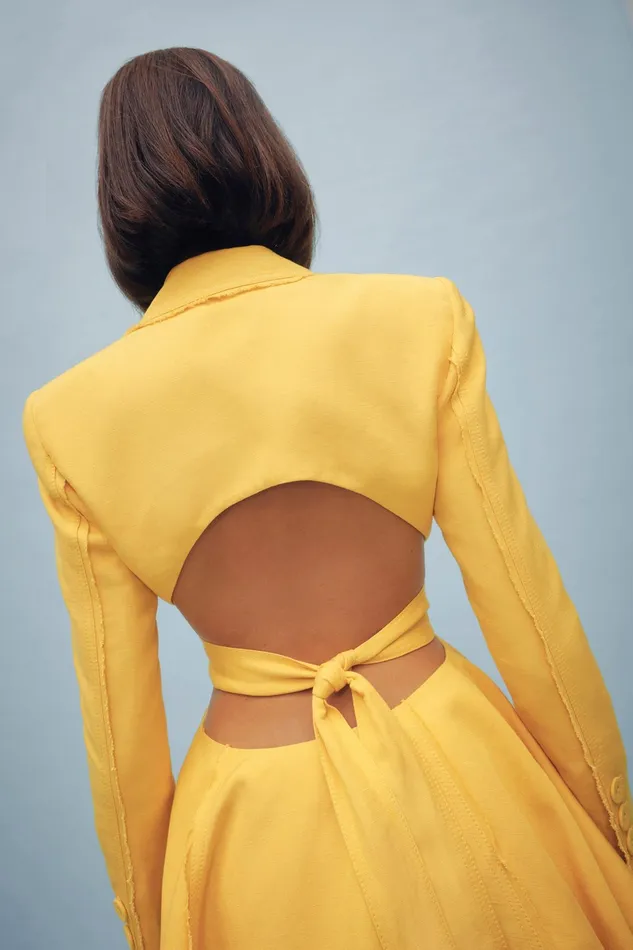 Aje Simone Cut Out Jacket Dress Daisy Yellow Women Dresses