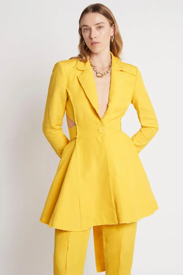 Aje Simone Cut Out Jacket Dress Daisy Yellow Women Dresses