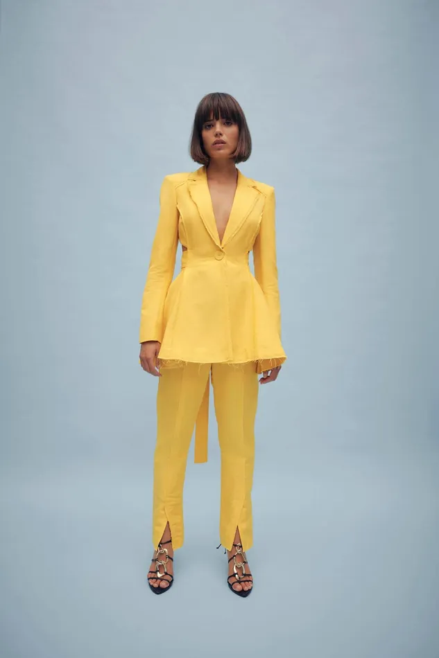Aje Simone Cut Out Jacket Dress Daisy Yellow Women Dresses