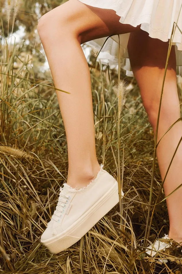 Aje Superga X Aje High Platform Canvas Sneaker 2790 Naturalice Blue Women Shoes