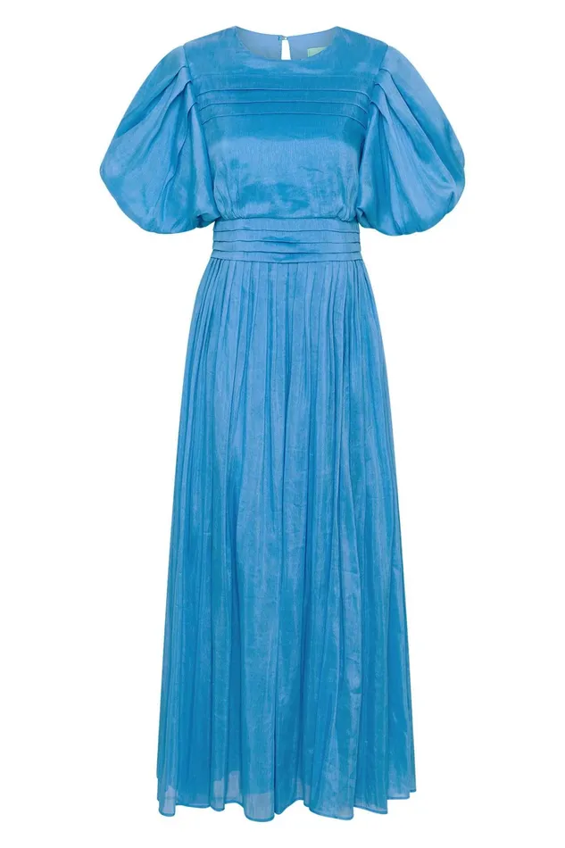 Aje Sylvia Pintuck Midi Dress Azure Blue Women Dresses
