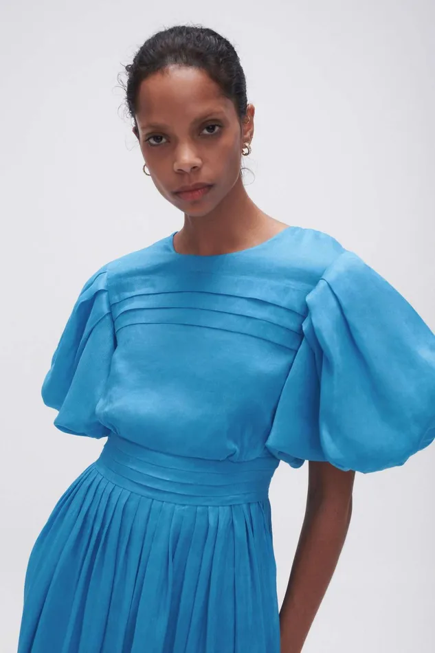 Aje Sylvia Pintuck Midi Dress Azure Blue Women Dresses