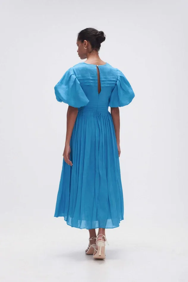 Aje Sylvia Pintuck Midi Dress Azure Blue Women Dresses
