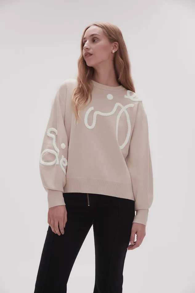 Aje Symbol Calligraphy Knit Jumper Sand Beige Women Knitwear and Jumpers