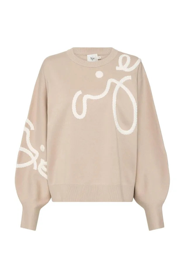 Aje Symbol Calligraphy Knit Jumper Sand Beige Women Knitwear and Jumpers