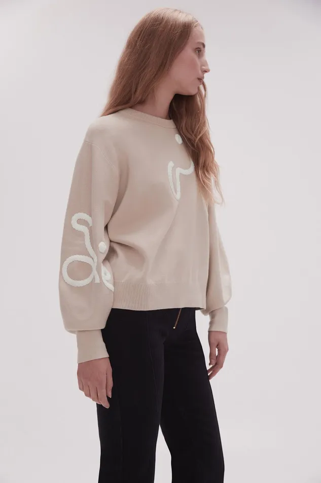 Aje Symbol Calligraphy Knit Jumper Sand Beige Women Knitwear and Jumpers