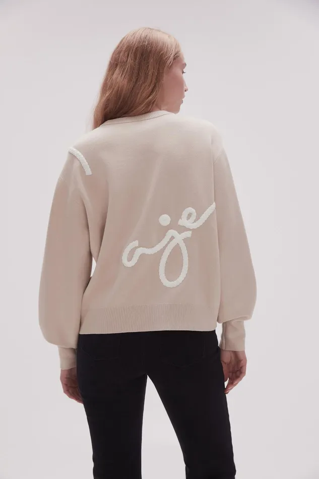 Aje Symbol Calligraphy Knit Jumper Sand Beige Women Knitwear and Jumpers