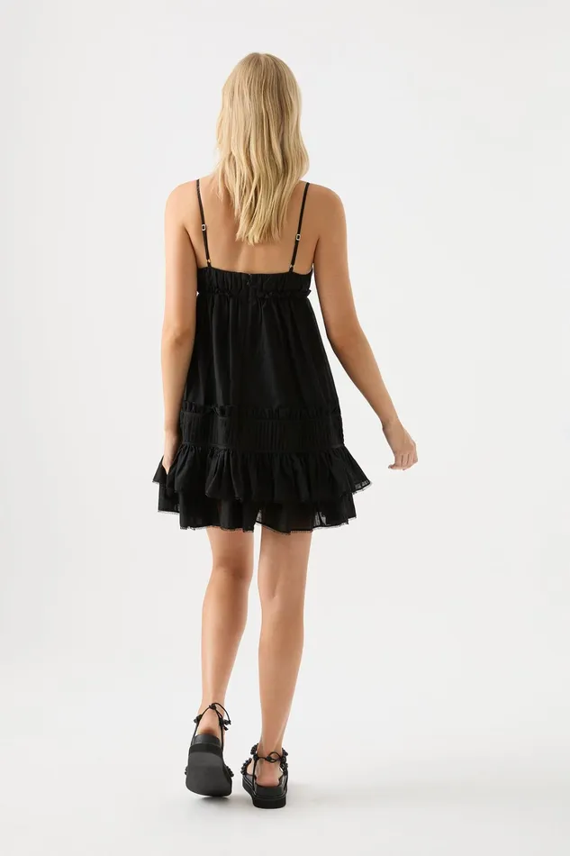 Aje Talia Flounce Mini Dress Black Women Dresses