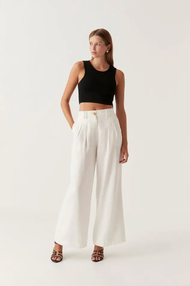 Aje Vista High Waist Wide Leg Pant Ivory Women Pants