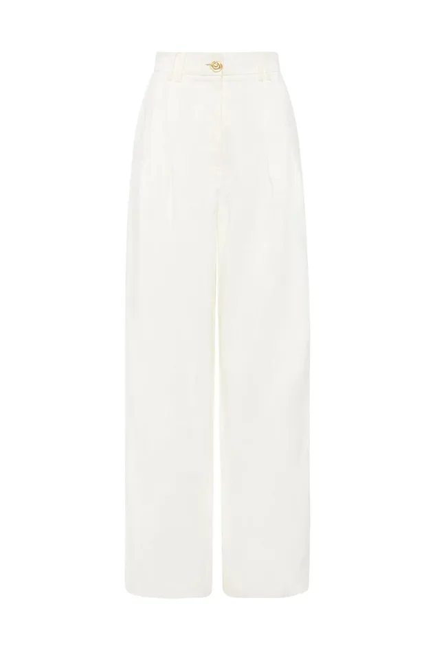 Aje Vista High Waist Wide Leg Pant Ivory Women Pants